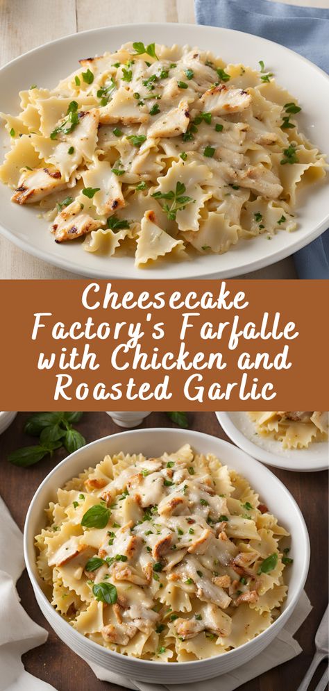 Pasta Cheesecake Factory, Chicken Farfalle, Farfalle With Chicken And Roasted Garlic The Cheesecake Factory, Cheesecake Factory Alfredo Recipe, Cheesecake Factory Bowtie Pasta, Cheesecake Factory Lemon Chicken, Easy Farfalle Pasta Recipes, Chicken And Farfalle Pasta, Recipes With Farfalle Pasta