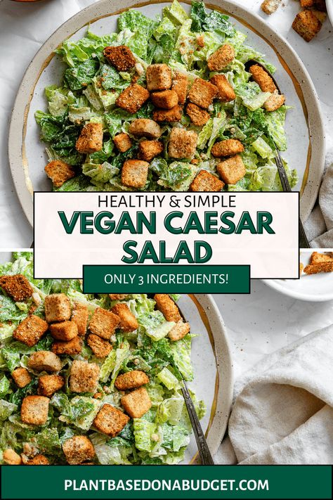 Vegan Caesar Salad Vegan Ceasar Salad Recipes, Vegan Cesar Salad, Vegan Cesar, Vegan Kabobs, Plant Based On A Budget, Vegan Caesar Salad, Grain Salads, Vegan Caesar, Roasted Red Pepper Soup