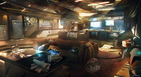 All I need is a computer and a bed - Album on Imgur Sci Fi Apartment, Cyberpunk Apartment, Cyberpunk Interior, Cyberpunk Room, Scifi Interior, Art Cyberpunk, Spaceship Interior, Sci Fi City, Sci Fi Environment