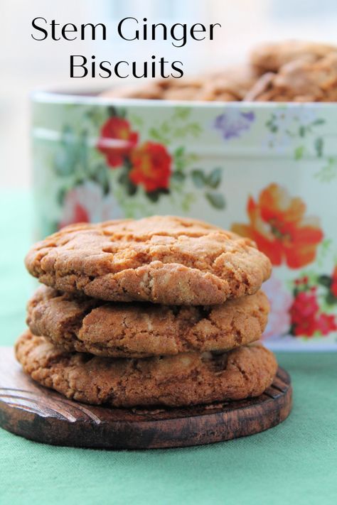 Stem Ginger Biscuits Recipe, Ginger Stem Cookies, Stem Ginger Recipe, Stem Ginger Cookies, Ginger Sweets, Biscuit Recipes Uk, Stem Ginger, British Biscuits, Ginger Cookie Recipes