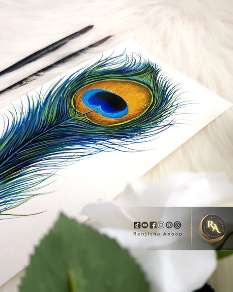 Peacock 🦚 Feather _ Gouache Painting . . . #gouachepainting #illustration #gouache #art #artstudio #astheticvideos #instafeed #instagood #Painting #featherpainting #renjithaanoop Peacock Feather Painting, Gouache Art, Feather Painting, Chalk Pastels, Peacock Feather, Black Paper, Gouache Painting, Painting Tutorial, Cardstock Paper