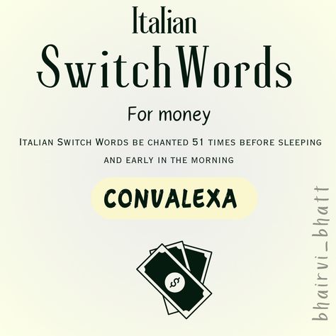 Money Affirmations Italian Switch Words, Switch Words For Money, Vedic Switchwords, Switch Codes, Switch Word, Money Spells Magic, Sanskrit Names, Easy Love Spells, Good Luck Spells