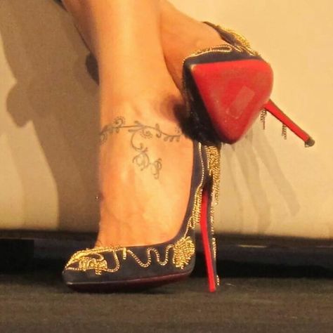 Deepika padukone tattoo Deepika Padukone Tattoo, Anklet Tattoos, Deepika Padukone Style, Deepika Padukone, Tattoos With Meaning, Mehndi Designs, Christian Louboutin Pumps, Anklets, Tatting