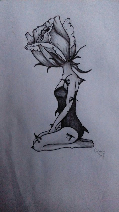 #rose #head #thorns #spikey Rose Head Drawing, Rose Head Tattoo, 3d Drawing Ideas, Meaningful Drawing Ideas, Meaningful Drawing, Pencil Sketch Drawing, Nature Art Drawings, Meaningful Drawings, Tattoo Art Drawings