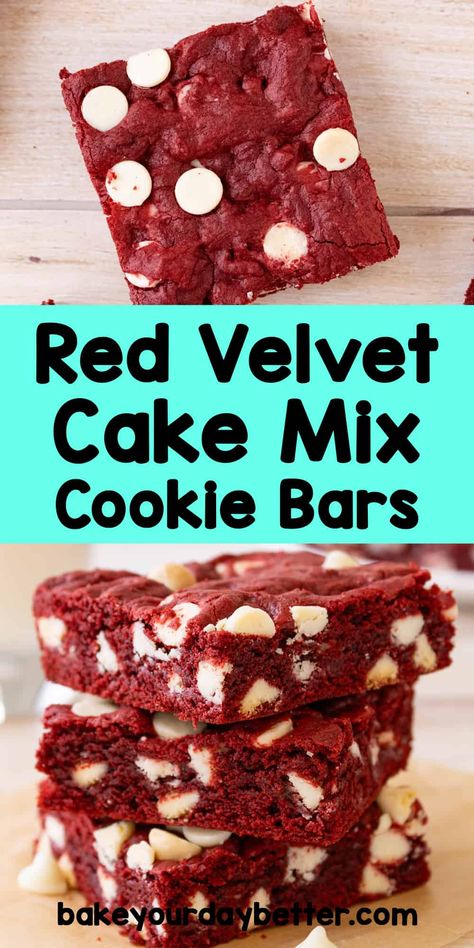 Red Velvet Cake Mix Cookie Bars Red Velvet Cookie Bars, Red Velvet Cake Cookies, Easy Christmas Food, Red Velvet Cake Mix Cookies, Cake Mix Bars, Chocolate Cookie Bars, Cake Mix Cookie Bars, Cookie Bars Easy, Red Velvet Recipes