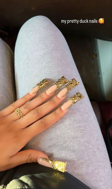 Good Bling Nails, Blinged Out Duck Nails, Extended Duck Nails, Xl Duck Nails, Duck Tip Acrylic Nails, Duck Nails Long, Long Duck Nails, Exotic Nail Designs, Duck Nails