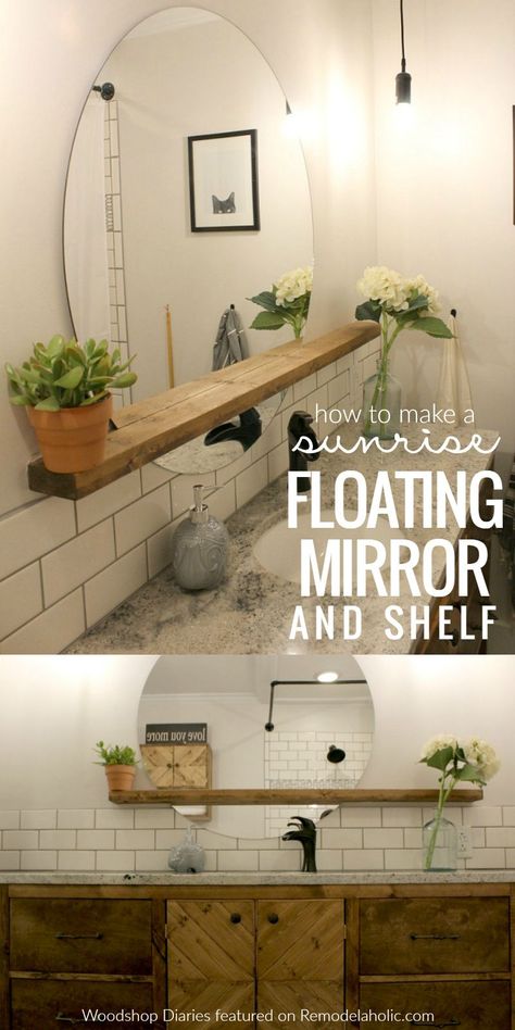 Floating Mirror, Bad Inspiration, Room Shelves, Mirror With Shelf, Diy Bathroom Decor, Trendy Bathroom, Makeover Ideas, Bath Room, Diy Mirror