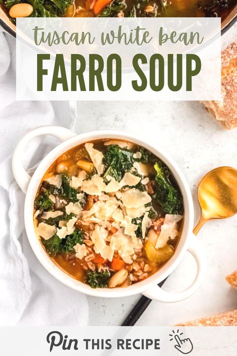 Crockpot Farro Recipes, Sausage Soup Crockpot, Vegetables Meal Prep, White Beans And Kale, Soup With White Beans, Farro Soup, Beans And Kale, Healthy Freezer Recipes, Tuscan White Bean