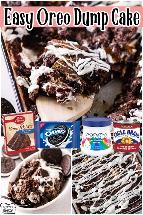 OREO DUMP CAKE - Butter with a Side of Bread Oreo Dump Cake, Dump Desserts, Easy Oreo Cake, Dump Cake Recipes Chocolate, Chocolate Dump Cake, Easy Dump Cake Recipe, Dump Recipes, Easy Cakes To Make, Boxed Cake Mixes Recipes