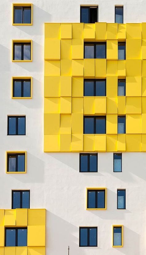 Yellow Architecture, Architecture Photography Buildings, Colour Architecture, Buildings Photography, Front Wall, Minimalist Photography, Building Facade, Facade Architecture, Facade Design