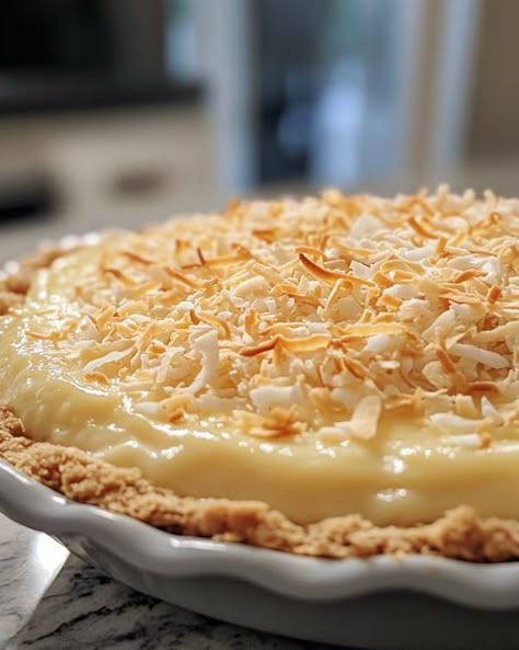 Oh my lord, the taste is so divine! Rich and delightful in every way! Pie Coconut, Coconut Pie Recipe, Coconut Cream Pie Recipes, Coconut Custard Pie, Coconut Pie, Coconut Desserts, Easy Pie Recipes, Coconut Custard, Custard Recipes