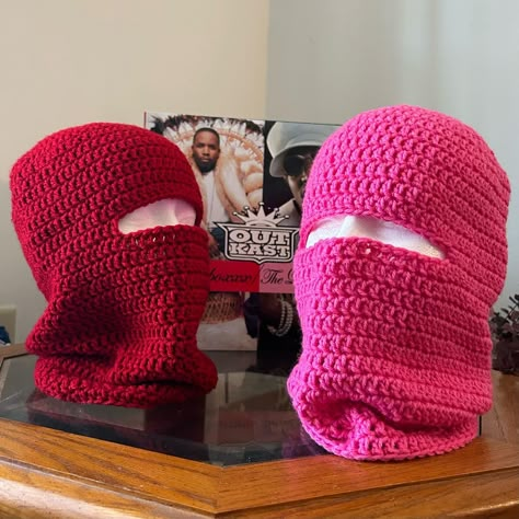 Crochet Ski Mask With Ears, Crochet Ski Mask Tutorial, Crochet Ski Mask Free Pattern, Custom Balaclava, Red Ski Mask, Crochet Ski Mask, Crochet Hacks, Popup Shop, Knit Inspiration