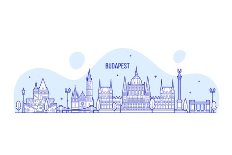 Hungary Budapest Skyline Vector Illustration AI, EPS Budapest Skyline, Chevron Background, Hungary Budapest, Wall Text, Waves Background, City Illustration, Gcse Art, Digital Assets, Travel Illustration