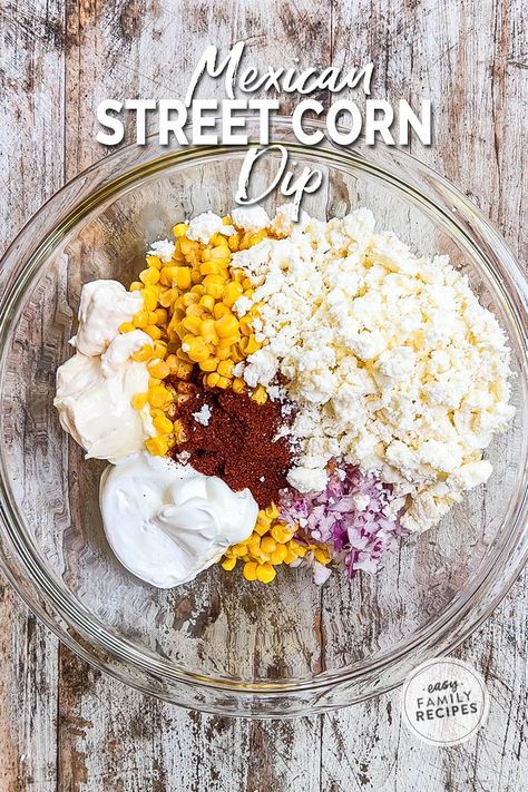 This easy Mexican Street Corn Dip is the BEST party appetizer! This recipe is a quick and easy appetizer built for a crowd, whether hosting a party or hanging with friends for game day. Elote corn dip is easy to make and oh-so-creamy, with the perfect blend of savory and sweet. Your guests will crave more of this delicious spin on traditional street corn! It is the perfect cold corn dip recipe. If you need a fast appetizer recipe for a party, this easy dip is perfect! Mexican Dip Recipes Cold, Elote Corn Dip, Easy Mexican Street Corn Dip, Cold Corn Dip, Easy Mexican Street Corn, Mexican Street Corn Salad Recipe, Corn Dip Recipe, Best Salsa Recipe, Mexican Street Corn Dip