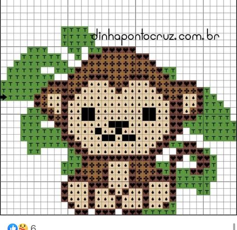 Monkey Cross Stitch Pattern Free, Monkey Pixel Art, Character Blankets, Animal Cross Stitch Patterns, Hama Beads Patterns, Pixel Pattern, Cross Stitch Cards, Cute Embroidery, Cross Stitch Animals