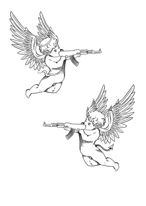 Cupid Leg Tattoo, Hase Tattoos, Cherub Tattoo Designs, Cupid Tattoo, Cherub Tattoo, Tattoo Hand, Sketch Tattoo Design, Tattoo Stencil Outline, Dark Art Tattoo