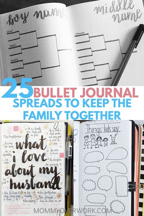 Fantastic BULLET JOURNAL ideas for moms, dads, baby, kids, and the entire FAMILY. Organize your home life and track milestones with these great bujo pages. Couples: relationship goals. Mom / baby during the first year: pregnancy and weight gain tracker, first foods, feeding, sleep, and growth log. Kids: bucket list activities, schedules, books, money, and more #bulletjournal #bulletjournaladdict #bulletjournaljunkie #bujolove #bujoinspiration #bujocommunity #bujojunkies #bulletjournalcollection Journal Ideas For Moms, Kids Bucket List, Books Money, Bullet Journal For Kids, Bujo Pages, Bucket List Activities, Couples Journal, Family Journal, Organize Life