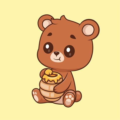 Honey Cartoon, Bear Eating Honey, Cartoons Eating, Honey Illustration, Bear Eating, Animal Food, Food Icon, Vector Icons Illustration, Honey Bear