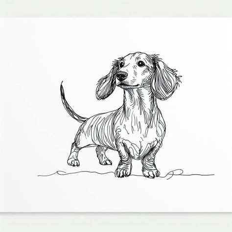 Weener Dogs Drawing, Dauchsands Tattoo Outline, Long Haired Dachshund Drawing, Dachshund Line Art, Daschund Drawing, Wiener Dog Drawing, Weiner Dog Drawing, Daschund Illustration, Dachshund Drawings