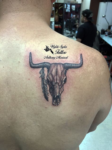 Skull With Feathers Tattoo, Bull Skull Tattoo For Men, Taurus Skull Tattoo, Bull Skull With Feathers, Bull Head Tattoo, Skull Tattoo Meaning, Cow Skull Tattoo, John Tattoo, Bull Skull Tattoo