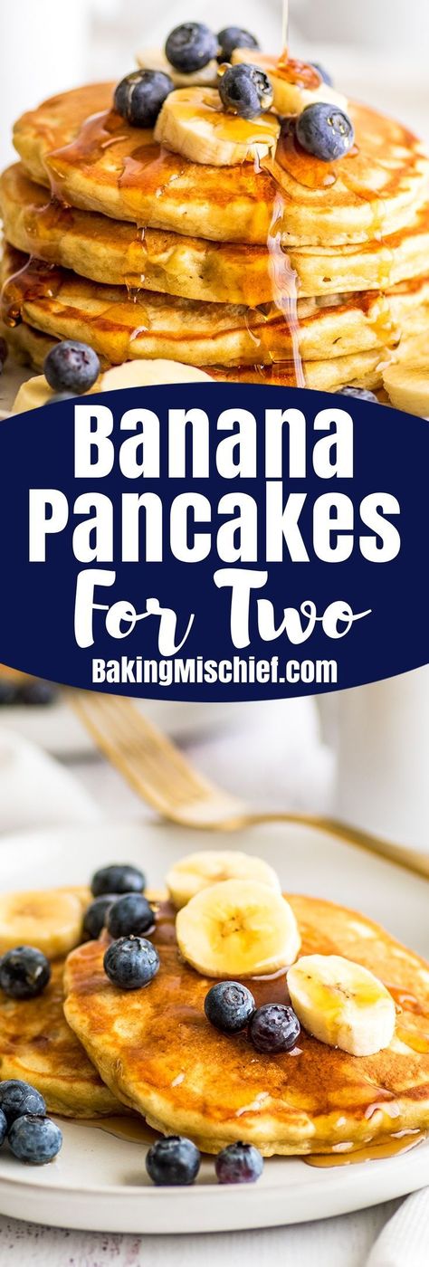 These Easay Banana Pancakes for Two are made with just one overripe banana and make a perfect breakfast for two. | #pancakes | #bananapancakes | #breakfastfortwo | #breakfast | Pancake Banane, Pancakes For Two, Easy Banana Pancakes, Crockpot Breakfast Casserole, Healthy Brunch, Overripe Bananas, Banana Pancakes, Breakfast Bake, Breakfast Cake