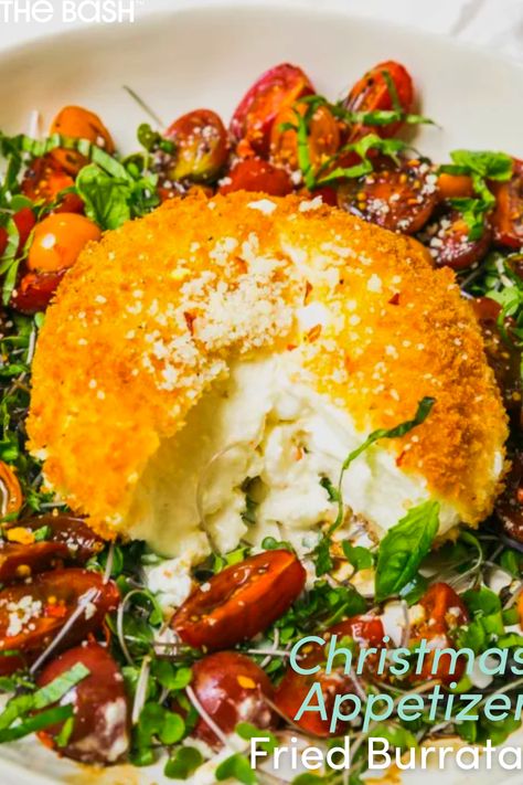 Fried burrata is a delicious and impressive Christmas appetizer to serve the year🧀 Click here for more Christmas appetizer recipes🎉 #christmasappetizer #christmasfood #partyfood #holidayfood #christmasrecipe #holidayrecipe #holidayappetizer #recipe #burrata #friedburrata #cheese #friedcheese Burrata Ideas, Fried Burrata, Burrata Appetizer, Christmas Appetizer Recipes, Holiday Cheese Boards, Recipes For Christmas, Feta Cheese Recipes, Curried Butternut Squash Soup, Christmas Appetizer