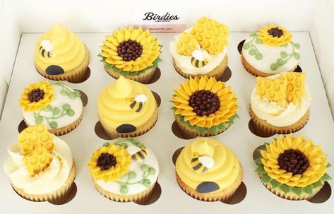 Bee Themed Cupcakes, Sunflowers And Bees, What Will It Bee, Bee Cupcakes, Themed Cupcakes, Bee Theme, Mini Cupcakes, Cake Designs, Party Planning