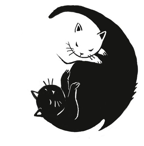 Yin Yang Cat Art, Yin Yang Aesthetic, Cat Yin Yang, Black And White Cats, Design Black And White, Vinyl Sticker Design, White Cats, Hippie Art, Black N White