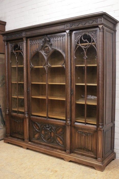 Gothic Bookcase, Style Bookcase, Gothic Arch, Walnut Bookcase, Colonial Furniture, Home Library Design, Office Makeover, Book Shelves, Room Redo