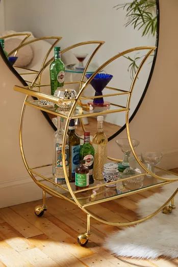 Unique Bar Cart, Vibey Apartment, Apartment Decoration, Uo Home, Small Bar, Dream Furniture, Big House, Apartment Furniture, Bottom Shelf