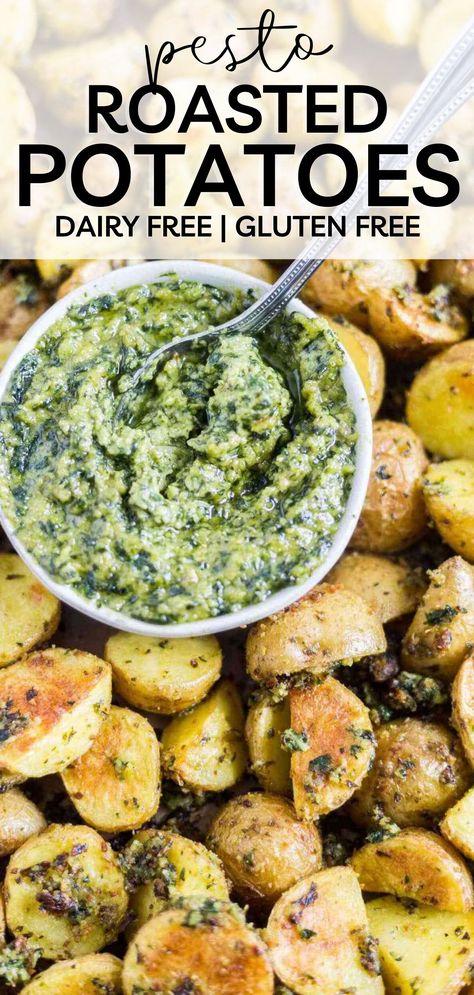 Dairy Free Pesto, Pesto Potatoes, Gluten Free Potatoes, Healthy Summer Recipes, How To Cook Potatoes, Roasted Potatoes, Healthy Side Dishes, Dinner Dishes, Vegetable Side Dishes