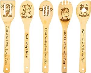 Cow Kitchen Theme, Cow Print Stuff, Christmas Gifts Mom, Bamboo Cooking Utensils, Cow Kitchen Decor, Cow Stuff, Kitchen Spoons, Cow Kitchen, Cow Photos