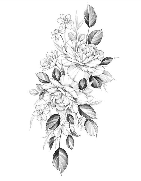 Floral Pattern Tattoo, Floral Thigh Tattoos, Flower Tattoo Drawings, Flower Tattoo Shoulder, Floral Tattoo Sleeve, Peonies Tattoo, Floral Tattoo Design, Flower Tattoo Designs, Pattern Tattoo