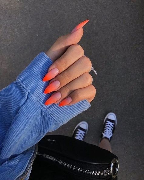 Neon Orange Nails, Neon Nail Designs, Neon Nail Polish, Valentine Nails, Nail Designs Valentines, Ombre Nail Designs, Neon Nails, Nail Polish Designs, Orange Nails