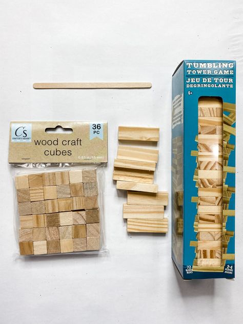 Dollar Tree DIY Home Decor Idea - DIY Decor Tutorial Diy Jenga Blocks Ideas, Diy Jenga, Jenga Crafts, Dollar Tree Diy Home Decor, Dollartree Diy, Jenga Blocks, Wood Block Crafts, Budget Crafts, Laser Projects