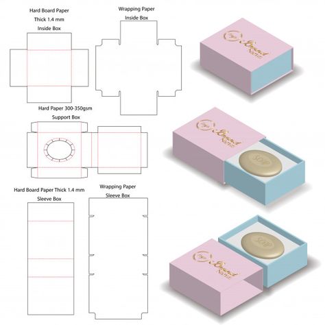 Sleeve rigid box for soap mockup with dieline Premium Vector Packaging Die Cut, Soap Packaging Design, Yellow Business Card, Soap Packing, Modern Business Cards Design, Packaging Template, Box Packaging Design, How To Make Box, Soap Packaging