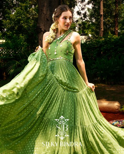 One Shoulder Anarkali, Anarkali Outfit, Mirror Work Anarkali, Mehendi Function, Wedding Mehendi, Anarkali With Dupatta, Function Dresses, Haldi Outfit, Recycled Dress