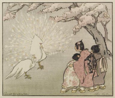 White Peacock ; 1914 ; Helen Hyde Carl Larsson, Western Artist, White Peacock, Japon Illustration, Cleveland Museum Of Art, Japanese Woodblock Printing, Japanese Prints, Wassily Kandinsky, Woodblock Print