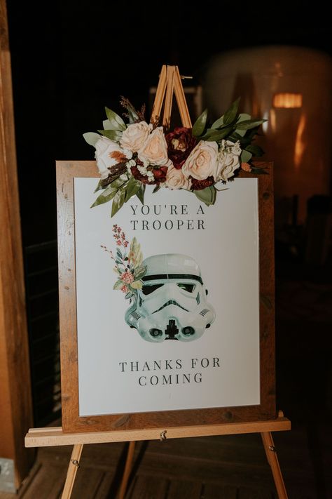 Star Wars Wedding Centerpieces Diy, Star Wars Wedding Backdrop, Star Wars Groomsmen Proposal, Starwars Groomsmen Proposal, Star Wars Wedding Shower, Boho Star Wars Wedding, Star Wars Table Numbers, Star Wars Wedding Details, Star Wars Wedding Ideas Subtle