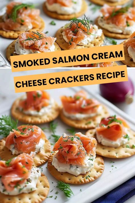 Smoked Salmon On Crackers, Cream Cheese Crackers, Cheese Crackers Recipe, Starters For Dinner, Cream Cheese Snacks, Crackers Appetizers, Entertaining Dishes, Smoked Salmon Cream Cheese, Cream Cheese Appetizer