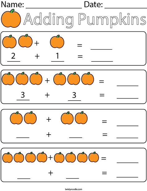 Pumpkin Math Worksheets, Pumpkin Math Preschool, Worksheet For Addition, Fall Sheets, October Math Activities, Cross Academy, Pumpkin Math Activities, Pumpkin Learning, Pumpkins Kindergarten