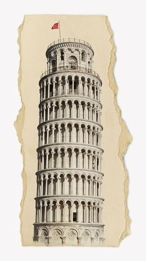 Leaning Tower, Italy landmark, ripped paper collage element | free image by rawpixel.com / Kappy Vintage Design For Scrapbook, Ripped Paper Collage, Antique Architecture, Ripped Paper, Graphic Shapes Design, Tower Of Pisa, Vintage Png, Collage Scrapbook, Scrapbook Stickers Printable