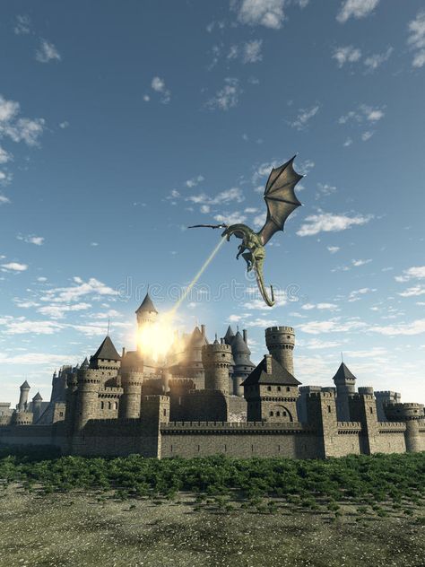 Dragon Attacking, Castle Concept Art, Walled City, Fantasy Illustration, A Dragon, Download Pictures, Character Concept, Statue Of Liberty, Stock Images Free