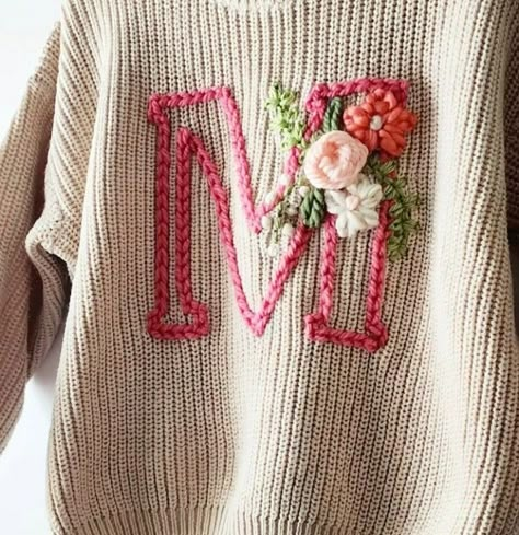 Sewing Flowers Embroidery, Embroidered Knit Sweater, Embroidered Sweater Diy, Embroidered Knitwear, Embroidery Knitwear, Embroidery Sweater Diy, Embroidery Sweaters, Embroidery For Kids, Embroidered Sweaters