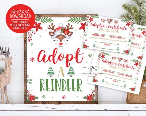 Reindeer Party, Adoption Signs, Girls Holiday Party, Holiday Party Game, Deer Birthday, Dinosaur Favors, Girl Holiday, Holiday Party Games, Birthday Party Printables