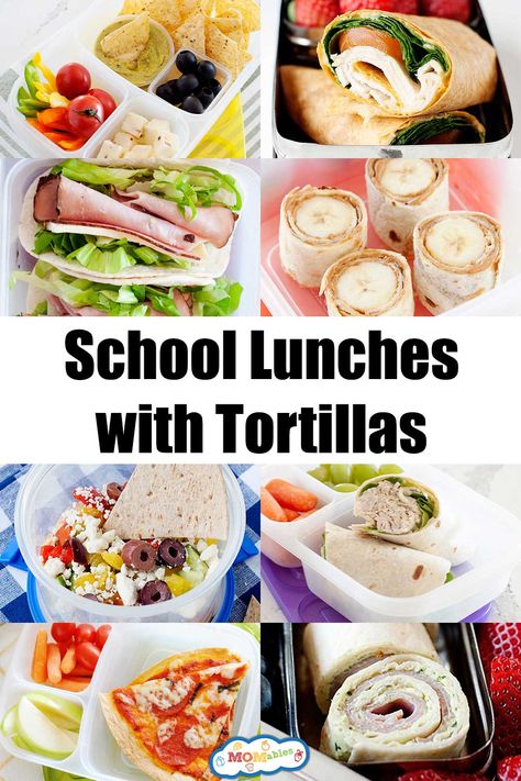 Lunch Ideas with Tortillas for the Lunchbox | MOMables Tortilla Lunch Box Ideas, Kids Lunch Wrap Ideas, Wrap Lunch Box Ideas, Tortilla Lunch Ideas Kids, Wraps For Kids Lunch, Lunch Ideas With Tortillas, Tortilla Lunch Ideas, Quick Lunchbox Ideas, Ideas With Tortillas