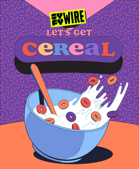 Let's Get Cereal on Behance Cereal Poster, Cereal Graphic Design, Cereal Drawing Illustration, Cereal Cartoon, Cereal Illustration Design, Cereal Illustration, Cereal Bowl Art, Cereal Box Illustration, Cereal Advertisement