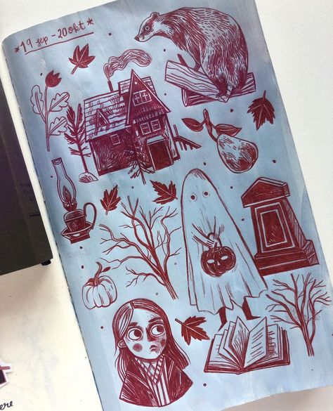 Happy halloween! Some of you might have seen part of this sketchbook page before and here is the finished version. You can still see me… | Instagram Drawing Ghosts, Halloween Sketchbook, Time Drawing, Sketchbook Pages, Cool Notebooks, Story Highlights, See Me, My Story, Good Time