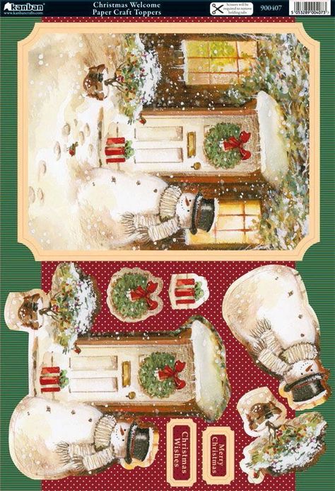 Christmas card topper Christmas Sheets, 3d Christmas Cards, Decoupage Printables, 3d Sheets, Christmas Decoupage, Dollhouse Christmas, Christmas 3d, 3d Decoupage, Card Toppers