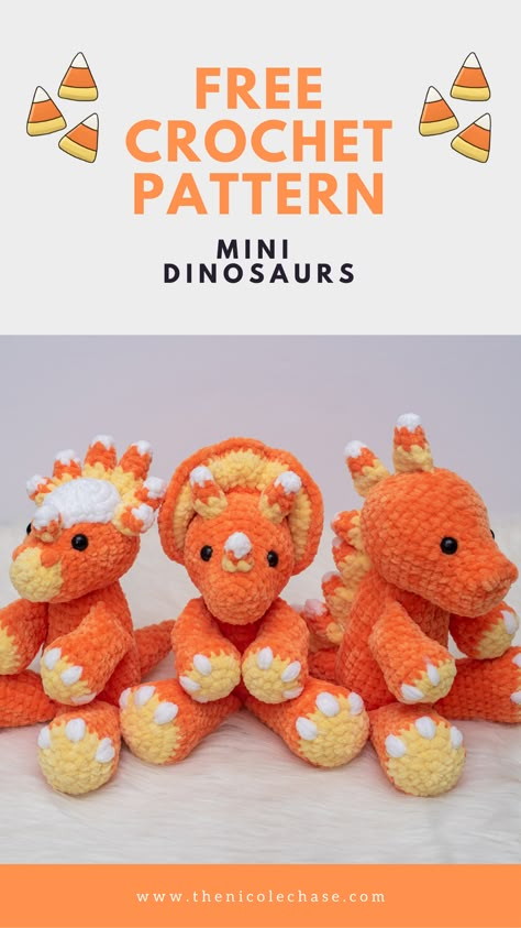 Crochet Dinosaur Plushies, Animals To Crochet For Beginners, Candy Corn Dinosaur Crochet, Crochet Plushie Dinosaur, One Colour Amigurumi, Crochet Cute Stuffed Animals, Crochet Squish Pattern Free, Learn To Crochet Animals, Fast Crochet Stuffed Animals